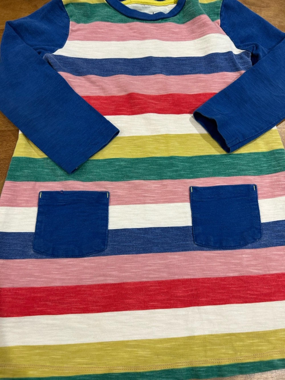 Mini Boden Bold Striped Crewneck Dress with Blue Trim and Sleeves Kids Size 5-6Y - Picture 3 of 10